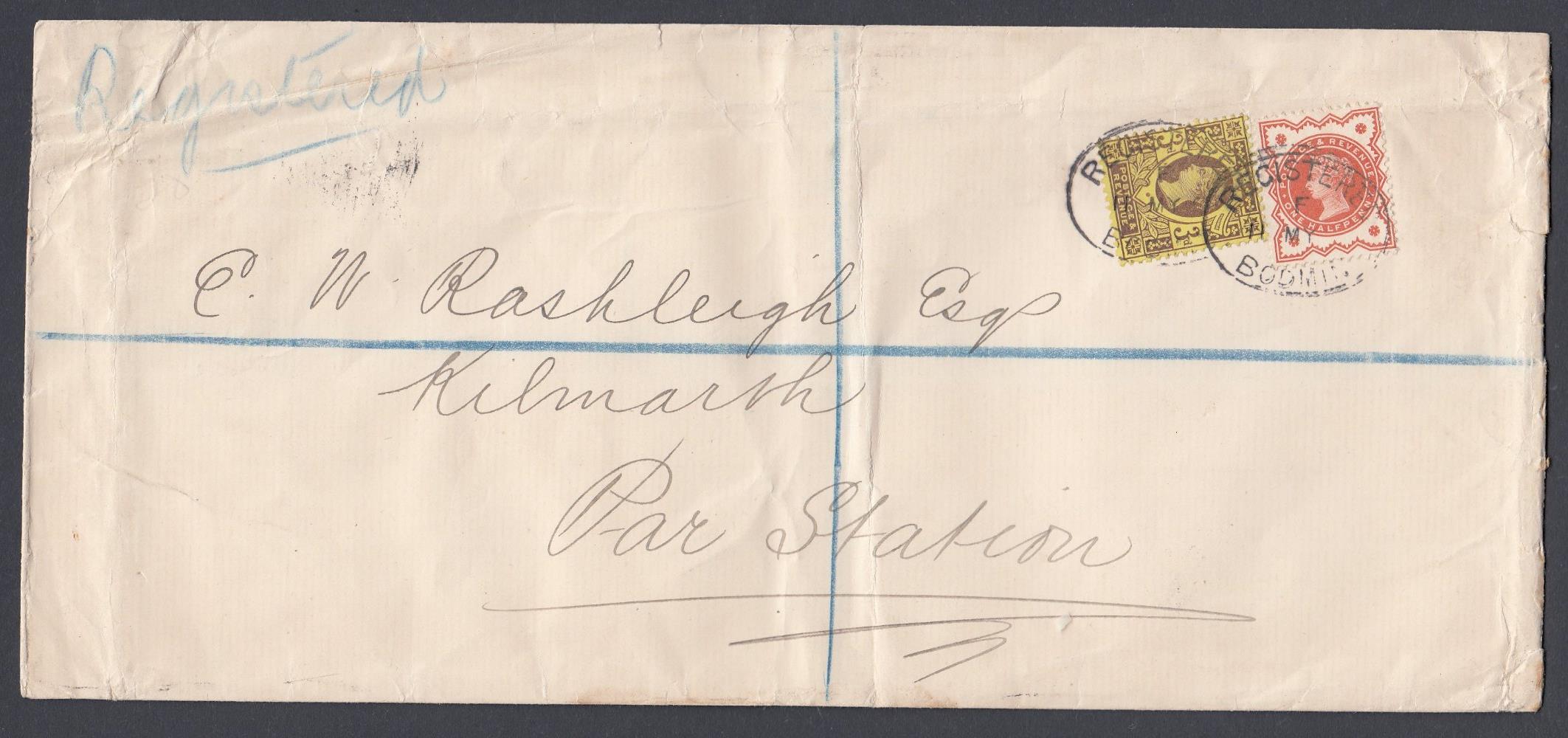 POSTAL HISTORY : 1891 registered envelope franked with 1/2d & 3d QV Jubilee issues,