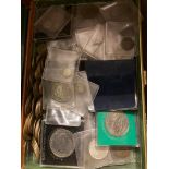 Accumulation of GB and World coins in tins and boxes, smooth 1797 Penny etc.