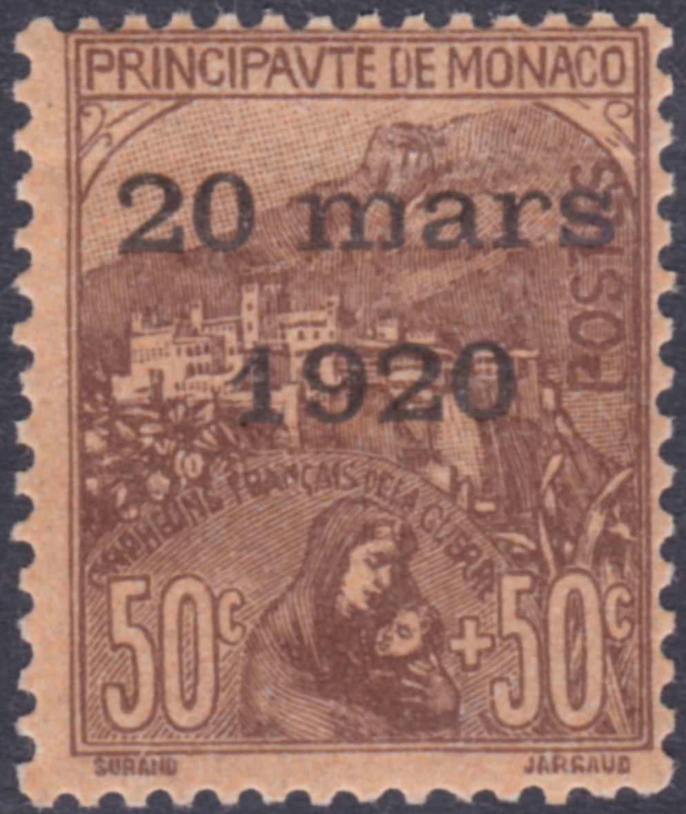 STAMPS MONACO : 1920 50c over printed 20 mars 1920. SG 45.