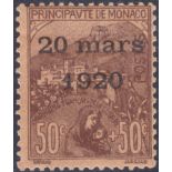 STAMPS MONACO : 1920 50c over printed 20 mars 1920. SG 45.