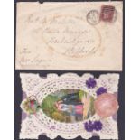 GREAT BRITAIN POSTAL HISTORY : Valentines : 1872 printed colour card adorned with pressed flowers,