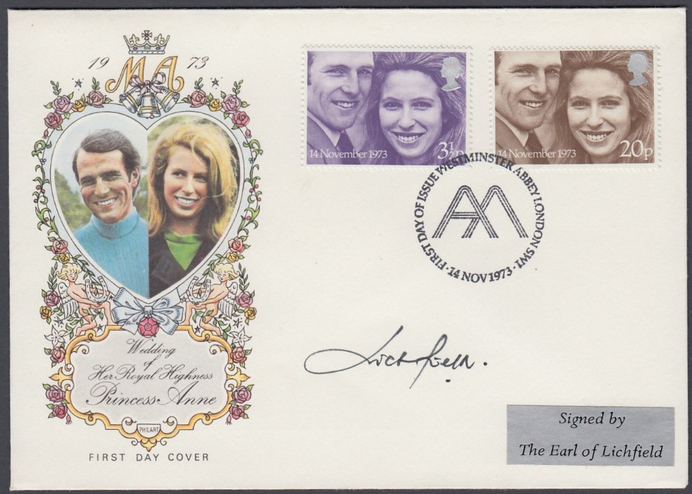 AUTOGRAPH : Earl of Lichfield signed 1973 Royal Wedding first day cover