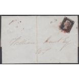 STAMPS PENNY BLACK Plate 1b , three large and one close margin on entire wrapper with Red MX,,