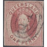 STAMPS : QUEENSLAND, 1860 1d carmine-rose, Wmk Large Star, fine used with three margins, SG 1.