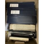 STAMPS WORLD, a large box with various albums, covers etc.