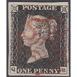 STAMPS GREAT BRITAIN : Penny Black Plate 2 Grey Black superb four margin example lettered (QB)
