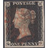 STAMPS GREAT BRITAIN : Penny Black Plate 6 lettered (QG) very fine used example,