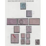 STAMPS GREAT BRITAIN : QV postal fiscal stamps mint and used on two album pages including 6d lilac
