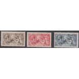 STAMPS GREAT BRITAIN : 1918 George V Seahorse issue, Bradbury Wilkinson printing set of three (2/6d,