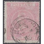 STAMPS GREAT BRITAIN : 1867 5/- pale rose (plate 2) good used example SG 127 Cat £1500