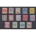 STAMPS GREAT BRITAIN : 1887-1900 QV Jubilee issue, set of 14 U/M and M/M, SG 197-214.