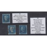 STAMPS GREAT BRITAIN : 1841 2d blue, selection of three,