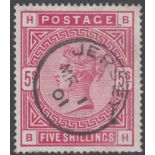 STAMPS GREAT BRITAIN : 1883 5/- Rose lettered (BH) fine used with central CDS SG 180