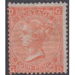 STAMPS GREAT BRITAIN : 1870 4d Vermilion Plate 12 lettered (GD),