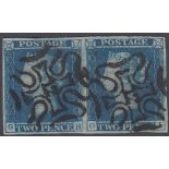 STAMPS GREAT BRITAIN : 1841 2d Blue , four margin pair, cancelled by No.