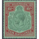 STAMPS BERMUDA : 1924 10/- Green and Red/Pale Emerald,
