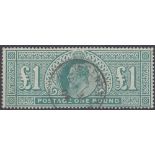 STAMPS GREAT BRITAIN : 1902 £1 Dull Blue Green,