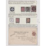 STAMPS GREAT BRITAIN : Newspaper PRE-CANCELS study on album page, including 5/- Rose.