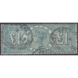STAMPS GREAT BRITAIN : 1891 £1 Green lettered (HA) used example,