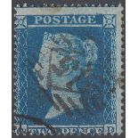 STAMPS GREAT BRITAIN : 1854 2d Blue Plate 4 small crown perf 16,