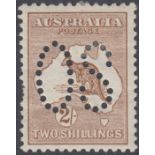 STAMPS AUSTRALIA : 1913 2/- Brown mounted mint OFFICIAL, perfin OS,