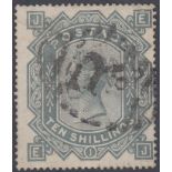 STAMPS GREAT BRITAIN : 1878 10/- Greenish Grey lettered (EJ) soundly used with a Registered cancel.