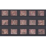 STAMPS GREAT BRITAIN : 1870 1/2d rose, SG 48/49, complete set of 15 plates (incl 9),