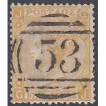 STAMPS GREAT BRITAIN : 1867 9d Straw plate 4 soundly used minor top corner scuff SG 110