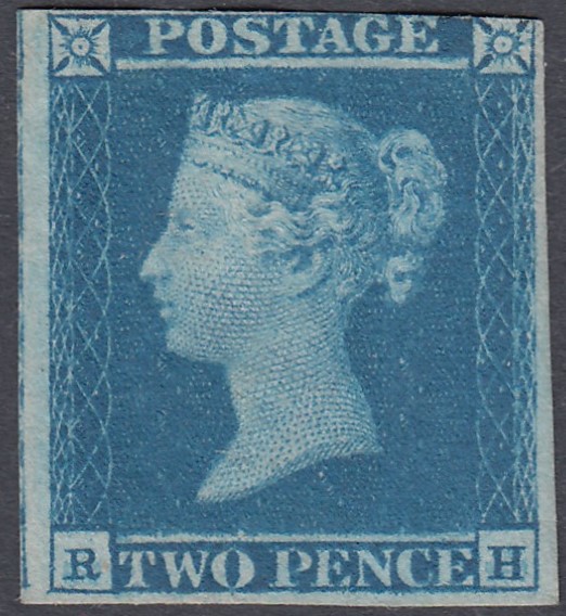 STAMPS GREAT BRITAIN : 1841 2d blue, three margins, fine mint but with no gum, SG 14.