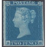 STAMPS GREAT BRITAIN : 1841 2d blue, three margins, fine mint but with no gum, SG 14.