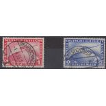 STAMPS GERMANY : 1928 Zeppelin 1m and 2m fine used SG 443/444 cat £145