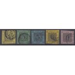 STAMPS GERMANY : Baden 1851 imperf 3k x 3, 6k black and 9k mauve,