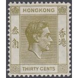 STAMPS HONG KONG : 1938 30c Yellow Olive perf 14,