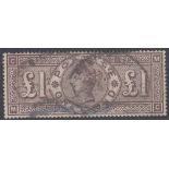 STAMPS GREAT BRITAIN : 1884 £1 Brown- Lilac lettered (MC) fine used example SG 185