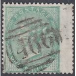 STAMPS GREAT BRITAIN : 1855 1/- Green Thick Paper, fine used marginal,