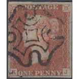 STAMPS GREAT BRITAIN : 1841 1d Red Plate 8 lettered (KJ), clear "O" flaw, fine used,