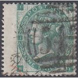 STAMPS GREAT BRITAIN : 1862 1/- Deep Green lettered (RI) good used SG 89