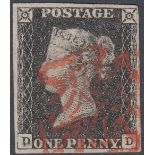 STAMPS GRAT BRITAIN : Penny Black Plate 4 lettered (DD) showing double letter flaw,