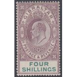 STAMPS GIBRALTAR : 1903 4/- Dull Purple and Green,