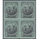 STAMPS BARBADOS : 1916 1/- Black and Green, mint block of four stamps,