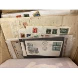 STAMPS Mixed box of album pages, old auction lots, singles etc,