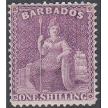 STAMPS BARBADOS : 1878 1/- Purple, average mounted mint example,