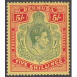 STAMPS BERMUDA : 1938 5/- Green and Red/Yellow perf 14,