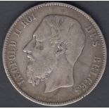 COINS : 1872 BELGIUM 5f Leopald in silve