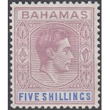 STAMPS BAHAMAS - 1938 5/- Lilac and Blue, mounted mint ,