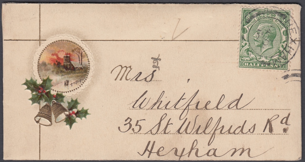 STAMPS GREAT BRITAIN - 1913 GV small envelope and greetings card " Merry Xmas" very attractive