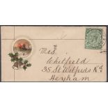 STAMPS GREAT BRITAIN - 1913 GV small envelope and greetings card " Merry Xmas" very attractive