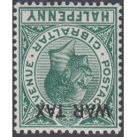 STAMPS GIBRALTAR - 1918 1/2d Green War Stamp mounted mint, watermark INVERTED and REVERSED,