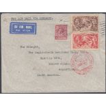 STAMPS POSTAL HISTORY - 1935 Airmail from London to Argentina with 2/6 Seahorse and 5/- Seahorse,