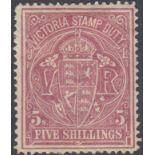 STAMPS- VICTORIA - 1884 5/- Pale Claret/Yellow,